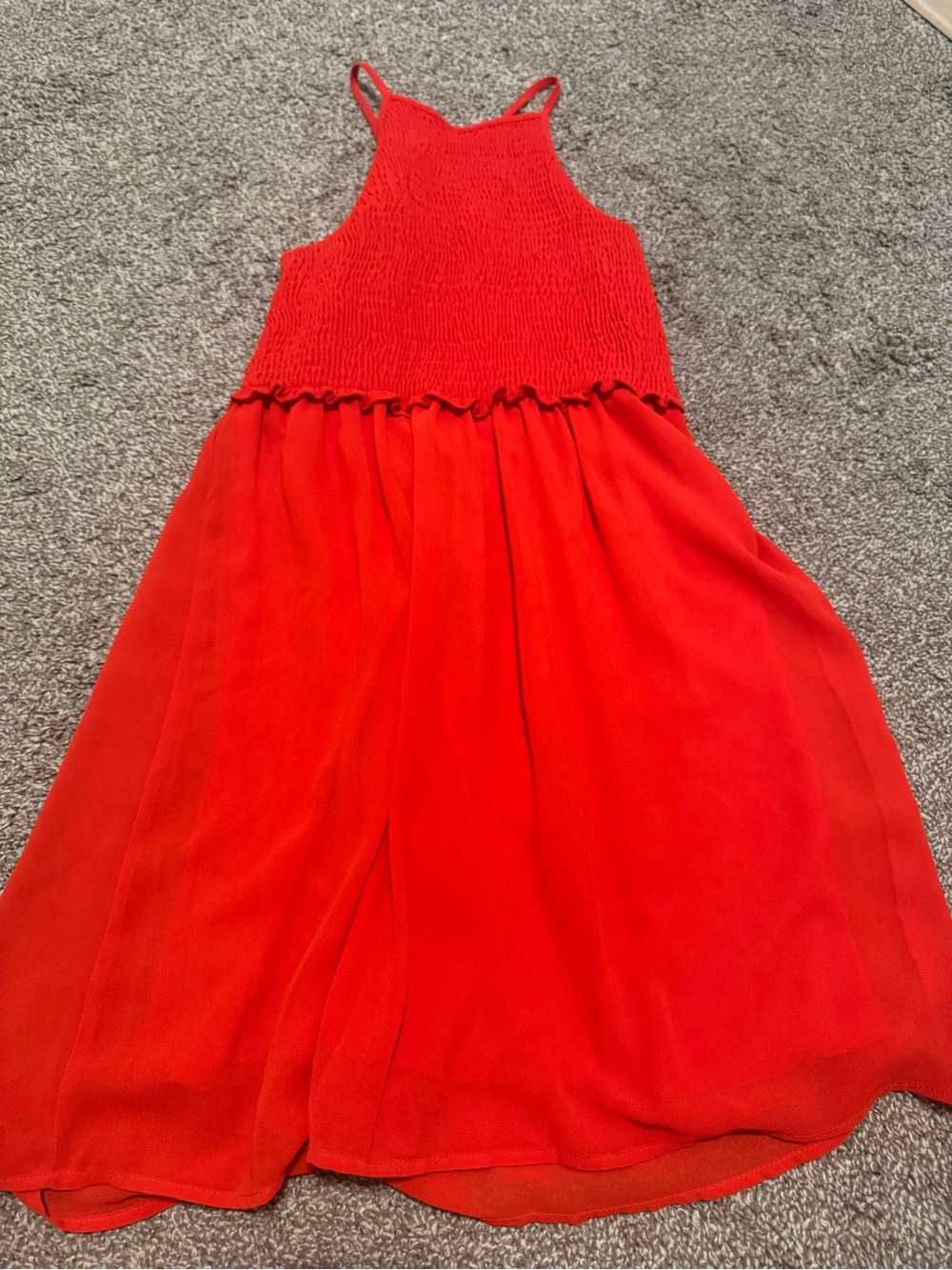 Red Smocked Halter Dress